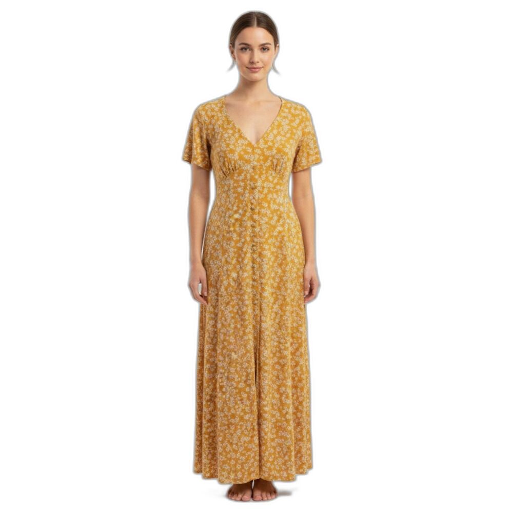 ASOS Golden Yellow Daisy Floral Print Button Front Maxi Dress Size 6